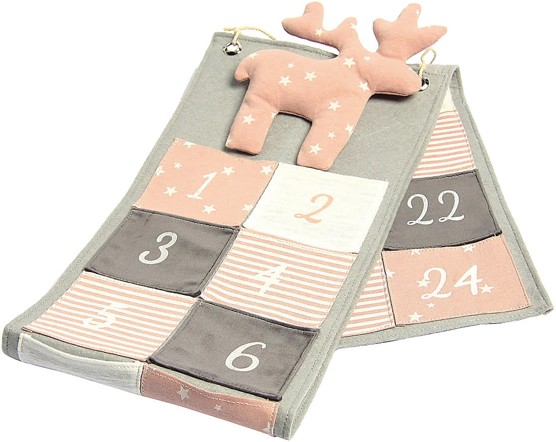 Adventskalender Elch Rosa/grau 1 Adventskalender Elch Rosa/grau