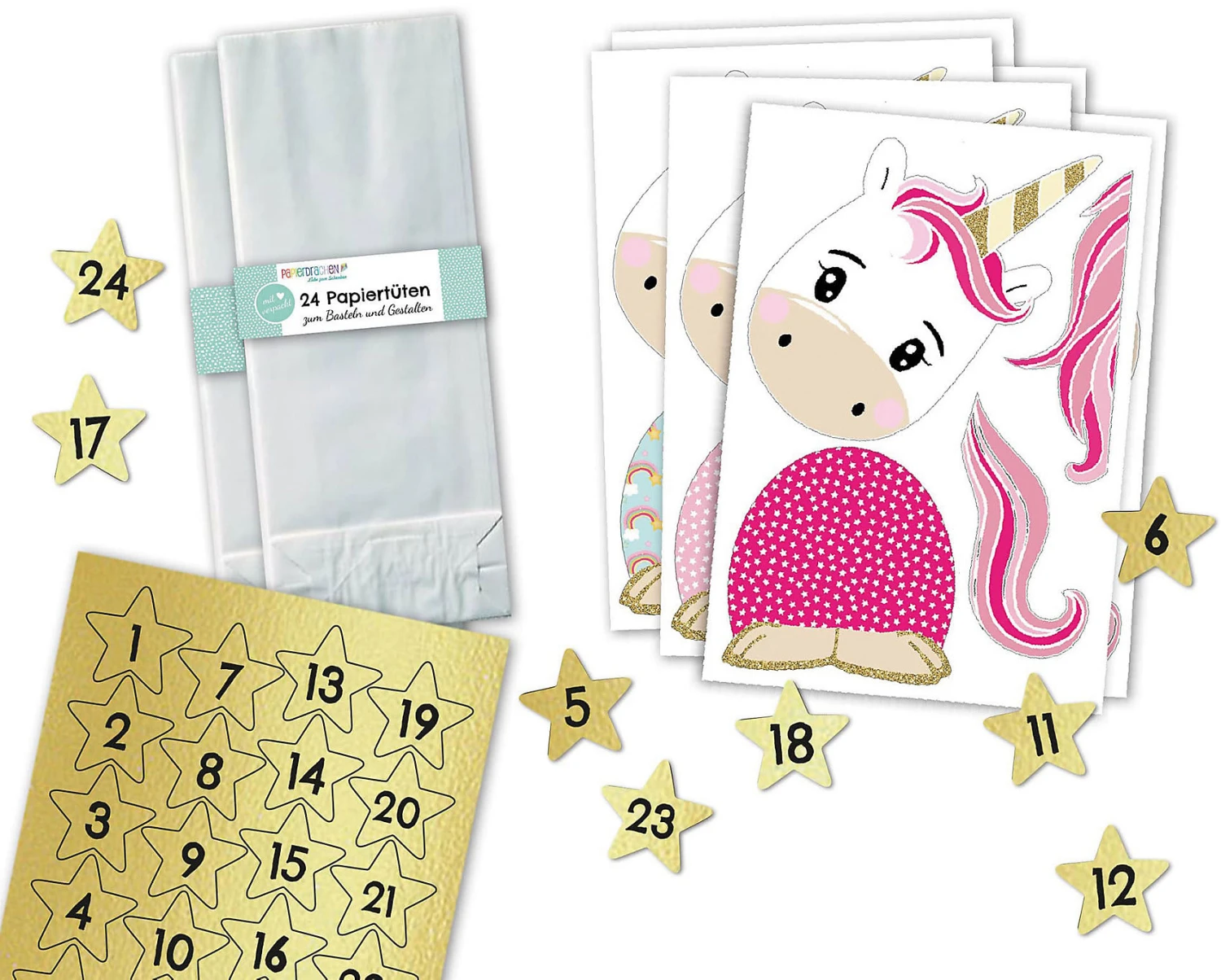 Adventskalender-Set Einhorn - Vorgestanzt - Mit Goldenen Zahlen 2 Adventskalender-Set Einhorn - Vorgestanzt - Mit Goldenen Zahlen – Bild 2