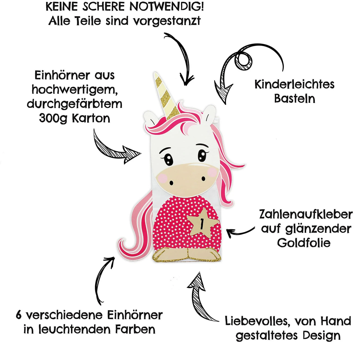 Adventskalender-Set Einhorn - Vorgestanzt - Mit Goldenen Zahlen 3 Adventskalender-Set Einhorn - Vorgestanzt - Mit Goldenen Zahlen – Bild 3