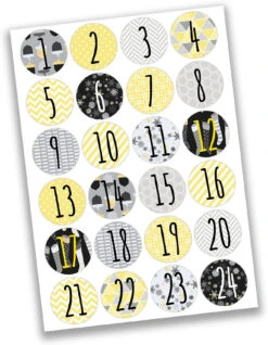 Adventskalender Zahlenaufkleber - Gelb-schwarz-grau