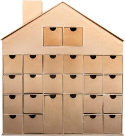 Pappmaché Adventskalender-Haus, 36 X 6,5 X 40 Cm